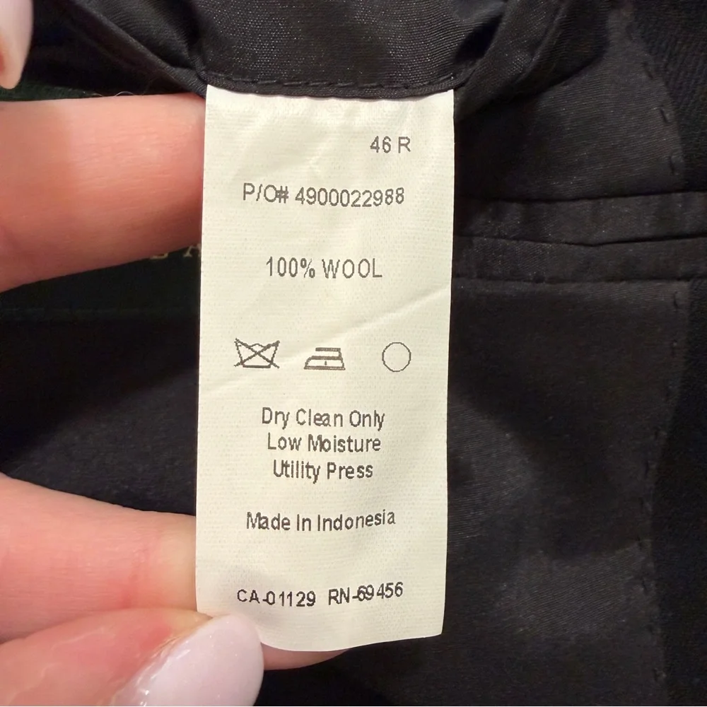 Ralph Lauren‎ 100% Wool Men’s Blazer Suit Jacket Sport Coat 46R Black 2-Button